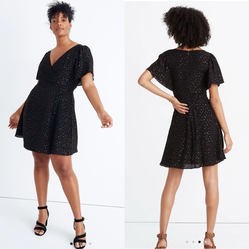 Madewell Cape-Sleeve Mini Dress in Metallic Dots NWT Size 00